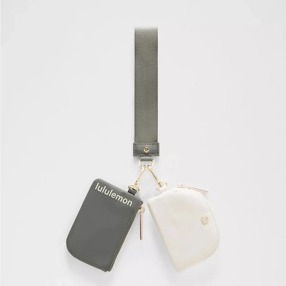 Lululemon Dual Pouch Wristlet- Grey Sage/Light Ivory/Gold